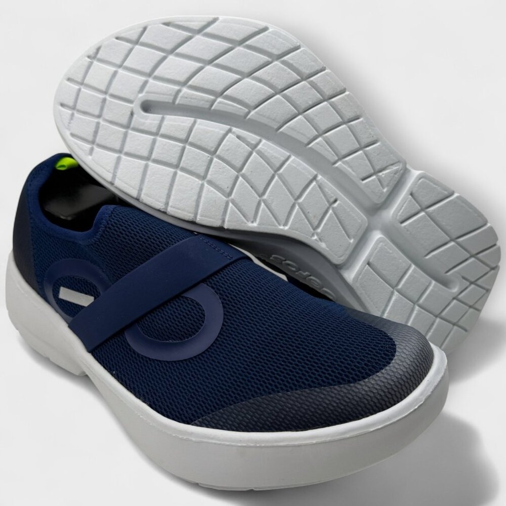 OOFOS OOmg Mesh Low Men’s Trainer Navy/White Slip‑On Comfort Recovery Size 11.5 - Picture 7 of 10